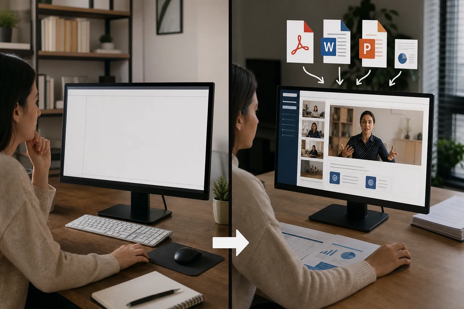 Course creation speed comparison: manual authoring versus AI conversion of existing documents and presentations into SCORM courses